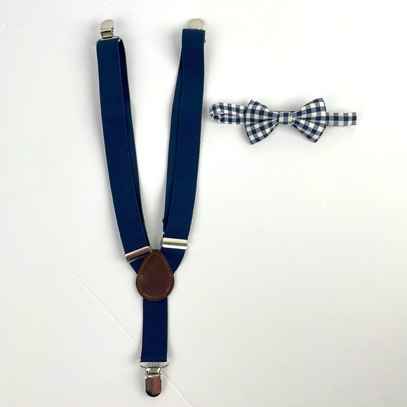 Rising Star navy suspenders and matching checkered bow tie baby/toddler - Picture 1 of 6